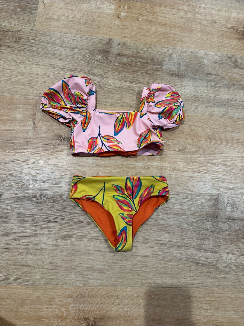 Pepita & Me Girls Floral Puff-Sleeve Bikini Set - Pink & Yellow size 4